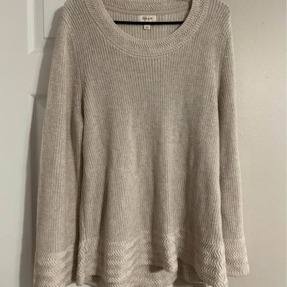 NWT Style & Co Top Oatmean Knit Long Sleeve Sweater Large Tunic Textured Hem